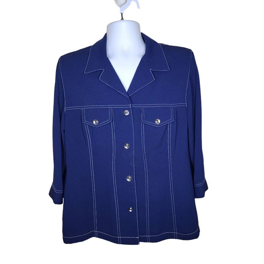 Vintage R & M Richards Karen Kwong Polyester Jacket Womens Size 14 Blue Polyeste